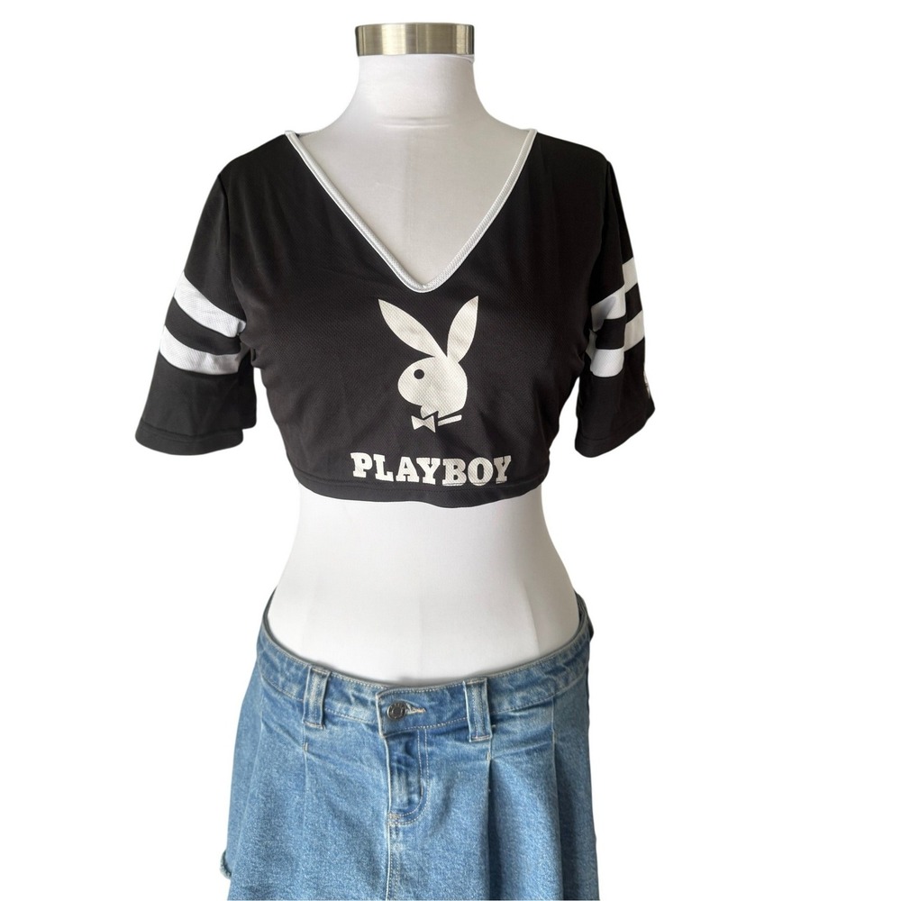 Rave Wonderland Playboy Crop Top Jersey S Black Varsity Bunny Logo 53 Streetwear